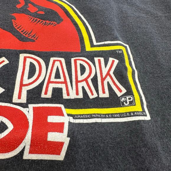 Vintage 90s Universal Studios I Survived Jurassic Park Black Women M T-Shirt USA - Picture 9 of 9